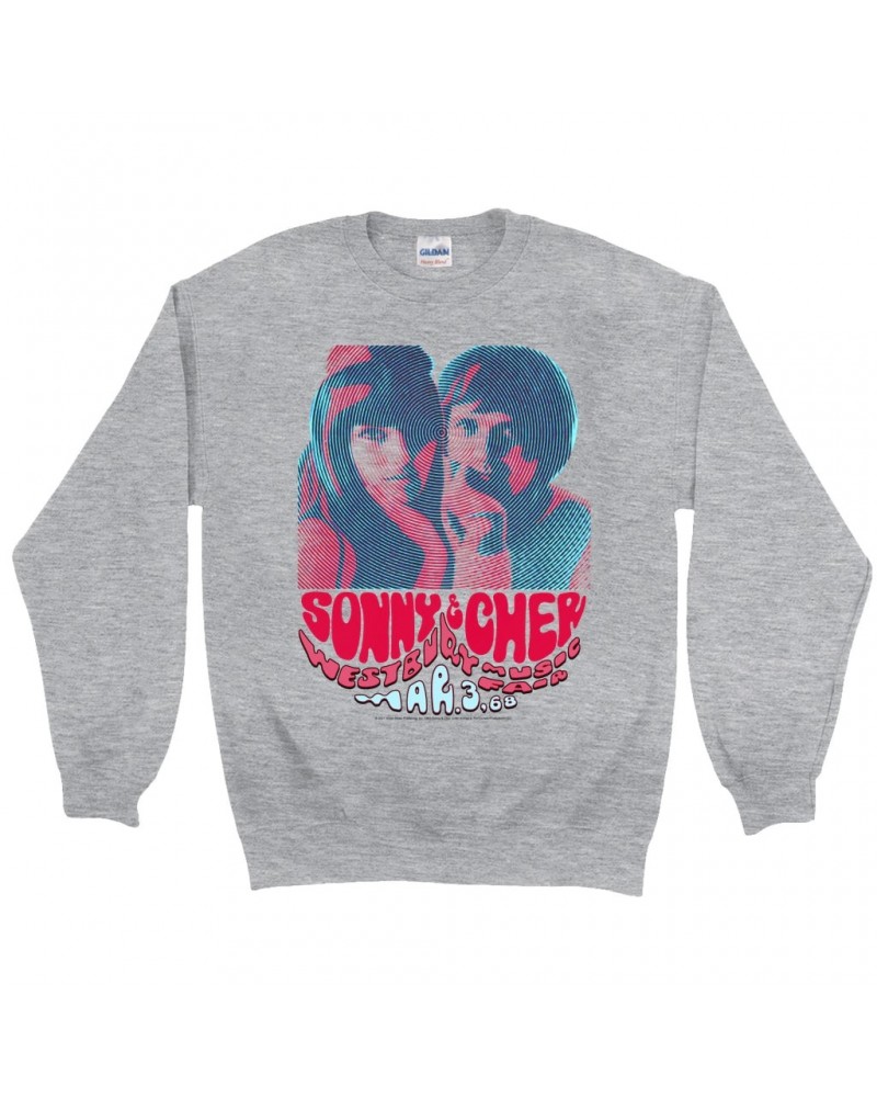 Sonny & Cher Sweatshirt | Westbury Music Fair Red Psychedelic Flyer Sweatshirt $4.12 Sweatshirts