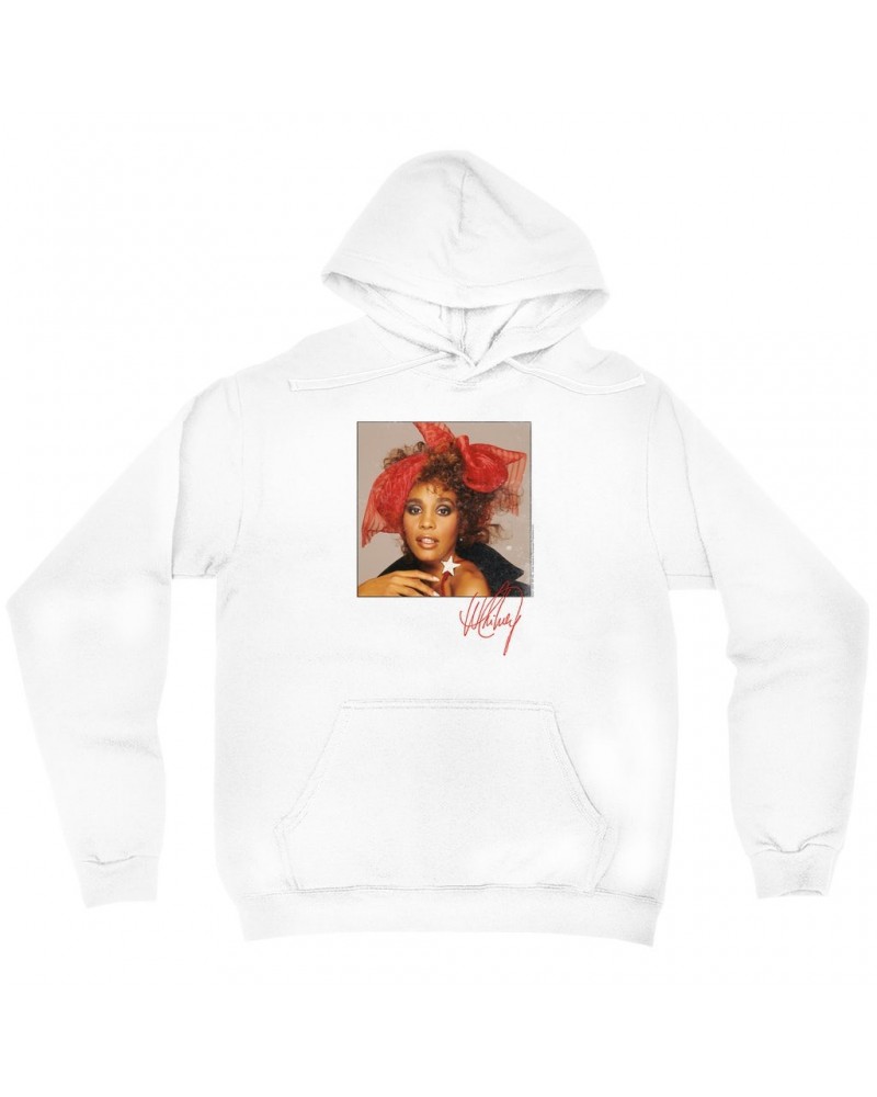 Whitney Houston Hoodie | Whitney Red Star Photo With Signature Distressed Hoodie $7.01 Sweatshirts