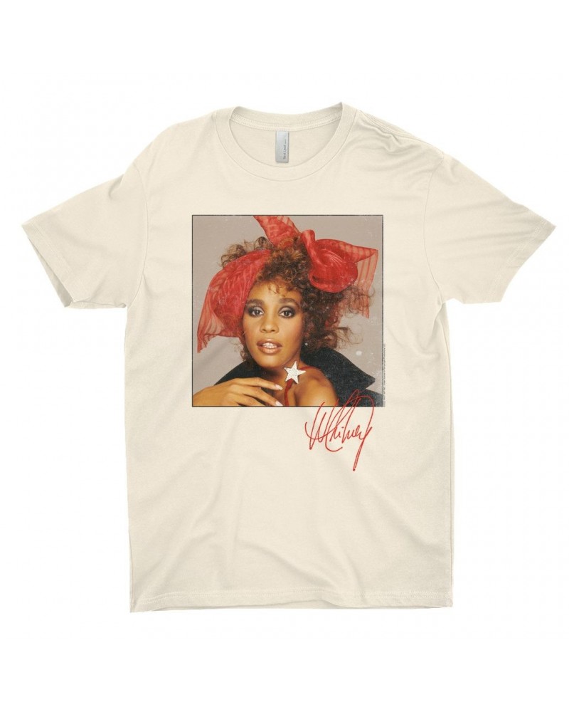 Whitney Houston T-Shirt | Whitney Red Star Photo With Signature Distressed Shirt $4.96 Shirts