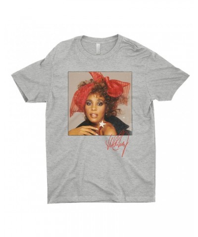 Whitney Houston T-Shirt | Whitney Red Star Photo With Signature Distressed Shirt $4.96 Shirts