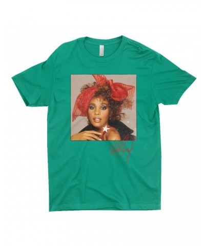 Whitney Houston T-Shirt | Whitney Red Star Photo With Signature Distressed Shirt $4.96 Shirts