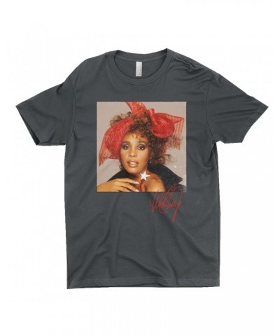 Whitney Houston T-Shirt | Whitney Red Star Photo With Signature Distressed Shirt $4.96 Shirts