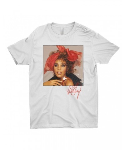 Whitney Houston T-Shirt | Whitney Red Star Photo With Signature Distressed Shirt $4.96 Shirts