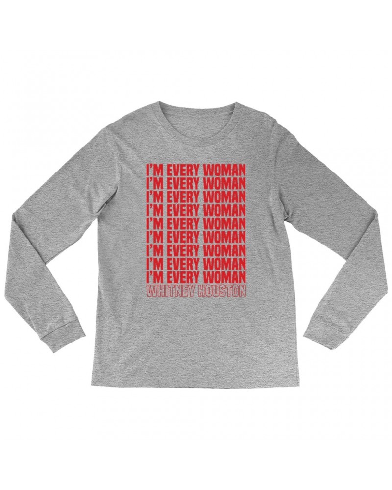 Whitney Houston Long Sleeve Shirt | I'm Every Woman Repeating Red Shirt $6.76 Shirts