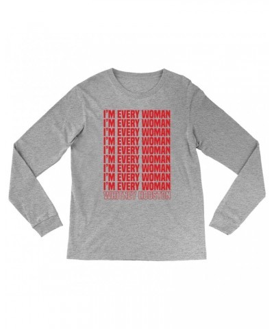 Whitney Houston Long Sleeve Shirt | I'm Every Woman Repeating Red Shirt $6.76 Shirts