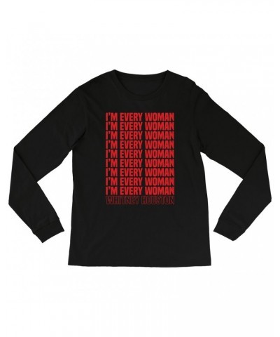 Whitney Houston Long Sleeve Shirt | I'm Every Woman Repeating Red Shirt $6.76 Shirts