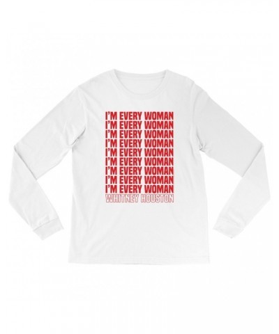 Whitney Houston Long Sleeve Shirt | I'm Every Woman Repeating Red Shirt $6.76 Shirts