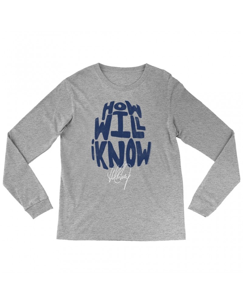 Whitney Houston Long Sleeve Shirt | How Will I Know Navy Design Distressed Shirt $8.25 Shirts