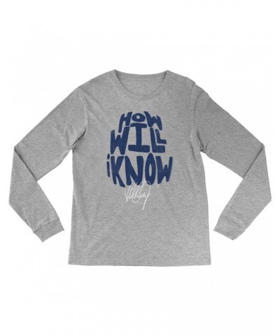 Whitney Houston Long Sleeve Shirt | How Will I Know Navy Design Distressed Shirt $8.25 Shirts