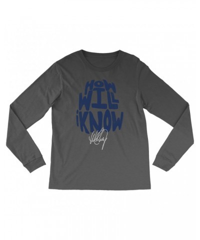 Whitney Houston Long Sleeve Shirt | How Will I Know Navy Design Distressed Shirt $8.25 Shirts